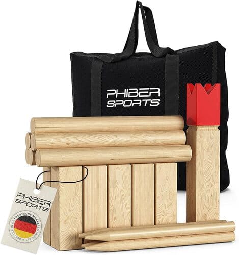 Kubb spielen mit dem PHIBER SPORTS Kubb Wikinger Spiel.